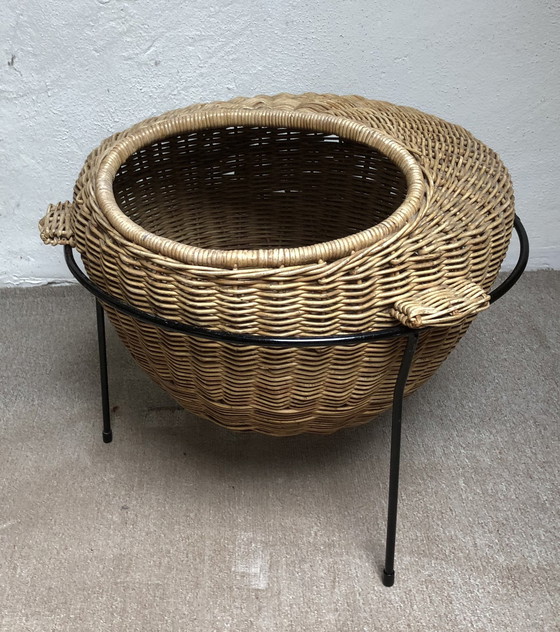 Image 1 of Wicker knitting basket with iron base