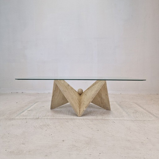 Vintage travertine coffee table, Italy 1980
