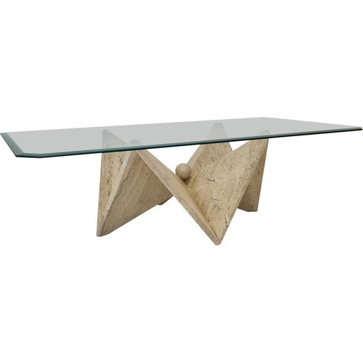 Vintage travertine coffee table, Italy 1980
