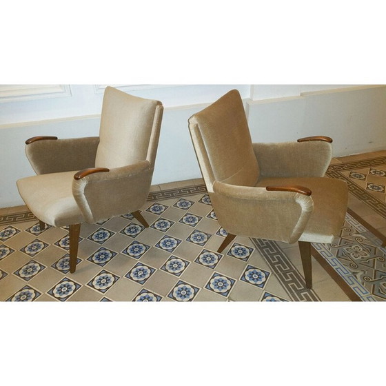 Image 1 of Vintage danish armchair by Arno Votteler for Knoll in beige velvet 1950