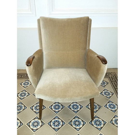 Image 1 of Vintage danish armchair by Arno Votteler for Knoll in beige velvet 1950