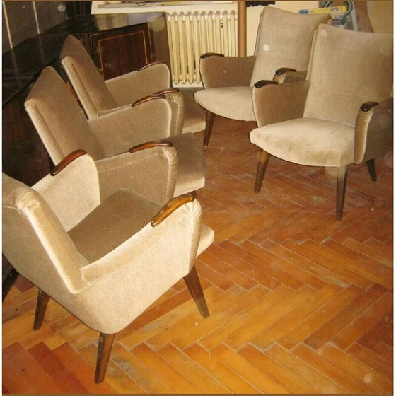 Image 1 of Vintage danish armchair by Arno Votteler for Knoll in beige velvet 1950