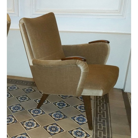 Image 1 of Vintage danish armchair by Arno Votteler for Knoll in beige velvet 1950