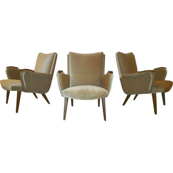 Image 1 of Vintage danish armchair by Arno Votteler for Knoll in beige velvet 1950