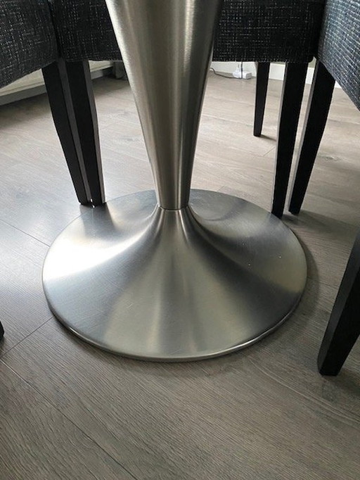 Sumisura Dining Table Round Glass With Foot Brushed Stainless Steel