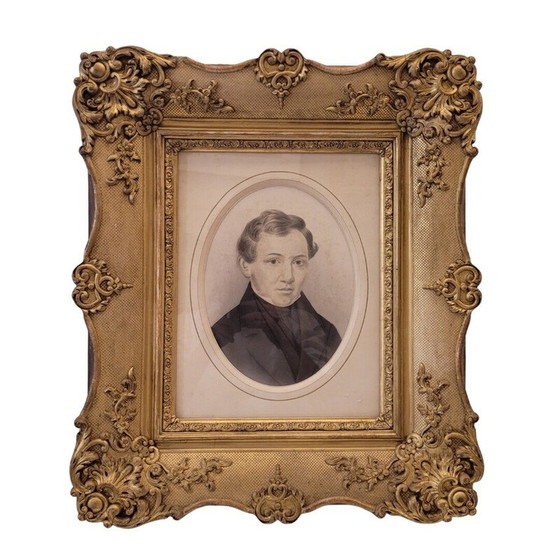Image 1 of Noble vintage portrait with carved frame, France