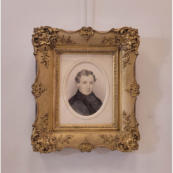 Image 1 of Noble vintage portrait with carved frame, France
