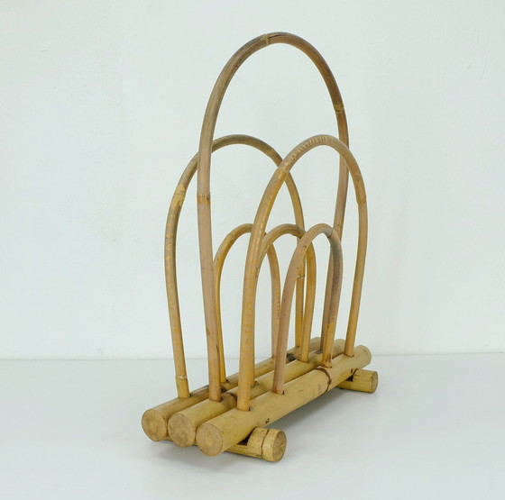 Image 1 of vintage 1950s 60s mid century magazine rack bamboo hawaii tiki style