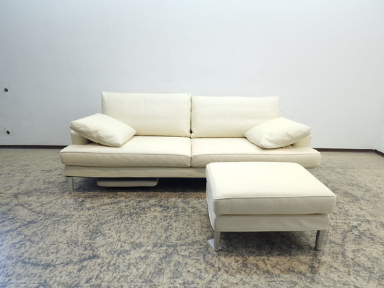 Image 1 of Fsm Clarus Canapé avec pouf, canapé fonctionnel en cuir Ottomane Couch