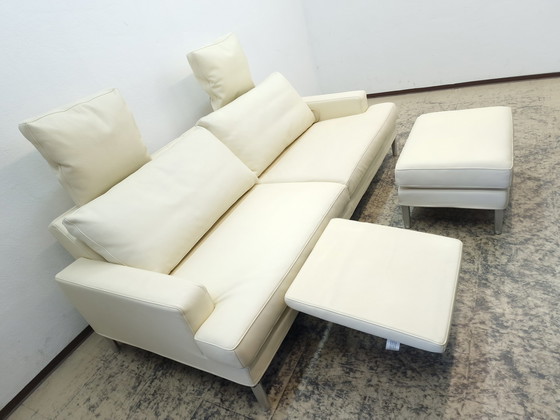 Image 1 of Fsm Clarus Canapé avec pouf, canapé fonctionnel en cuir Ottomane Couch