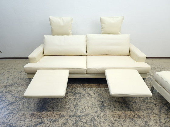 Image 1 of Fsm Clarus Canapé avec pouf, canapé fonctionnel en cuir Ottomane Couch