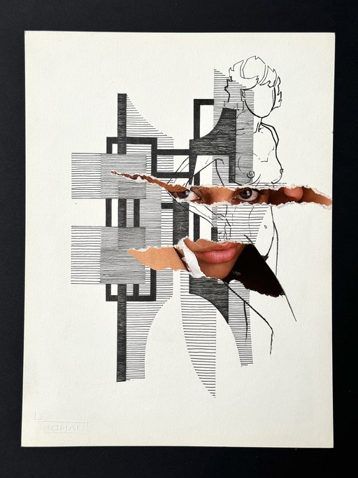 Ink Composition With A Woman - Eugène Eechaut (1928-2019)