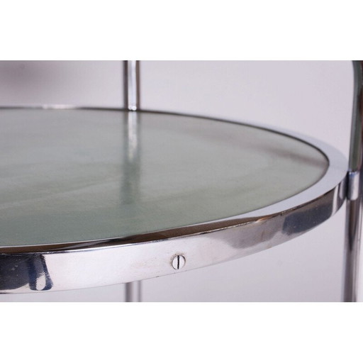 Vintage Bauhaus round table in chromed steel and lacquered wood, Czechoslovakia 1930