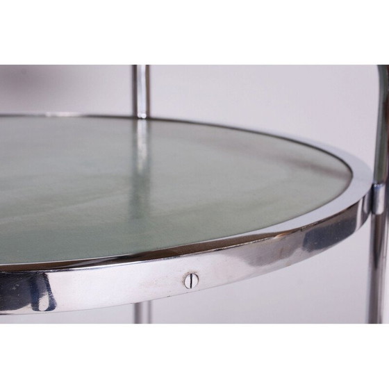 Image 1 of Vintage Bauhaus round table in chromed steel and lacquered wood, Czechoslovakia 1930