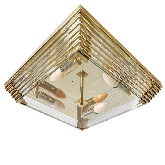 Image 1 of Mid - Century square chandelier glass brass hollywood regency 1970's