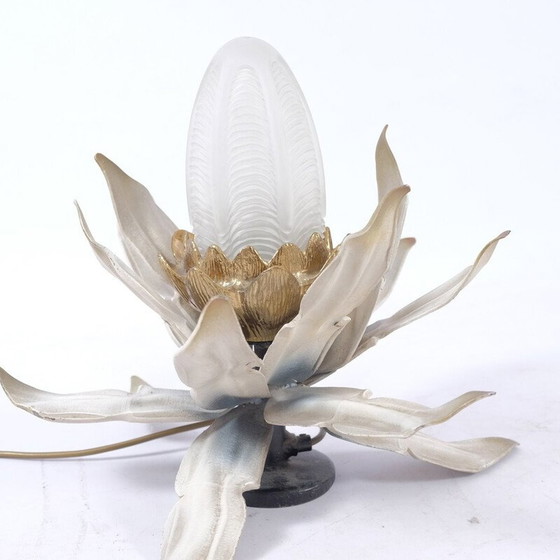 Image 1 of Vintage Art Deco table lamp in glass and floral ceramic, Italy 1920