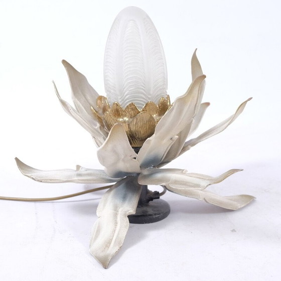 Image 1 of Vintage Art Deco table lamp in glass and floral ceramic, Italy 1920