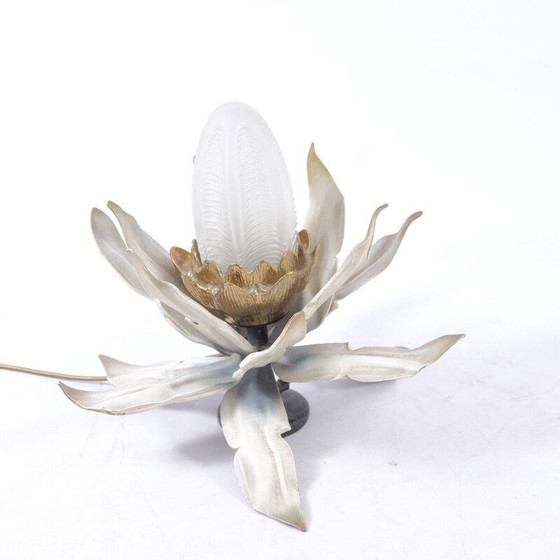 Image 1 of Vintage Art Deco table lamp in glass and floral ceramic, Italy 1920