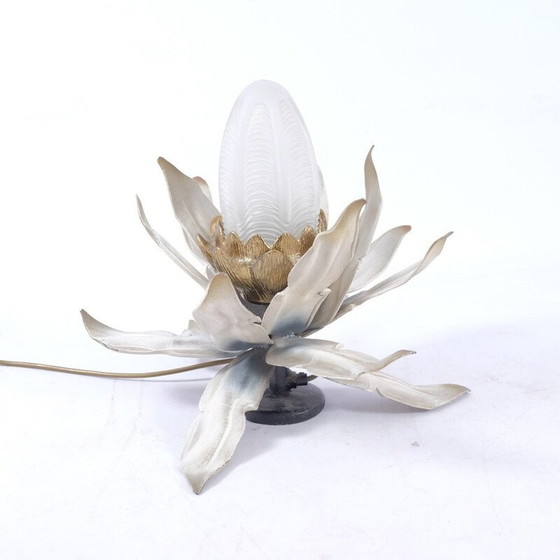 Image 1 of Vintage Art Deco table lamp in glass and floral ceramic, Italy 1920
