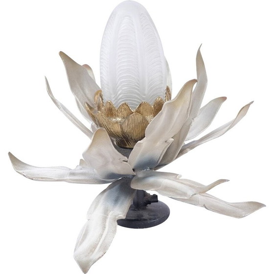 Image 1 of Vintage Art Deco table lamp in glass and floral ceramic, Italy 1920