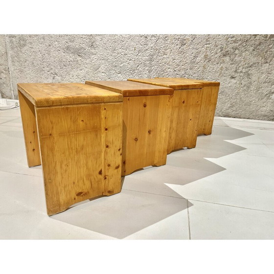 Image 1 of Set of 4 vintage stools in solid pine, selected by Charlotte Perriand for "les Arcs", 1960