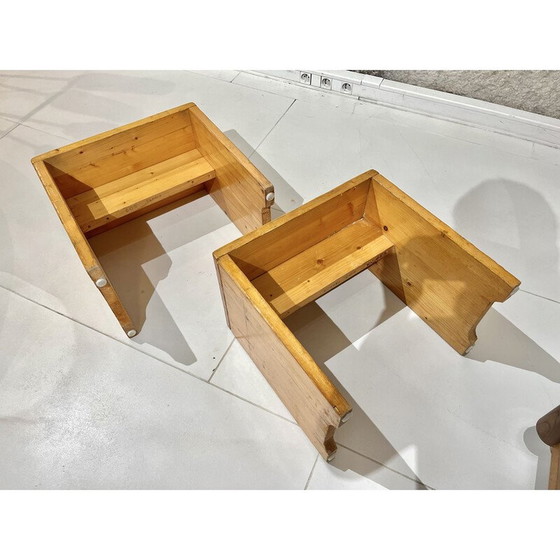 Image 1 of Set of 4 vintage stools in solid pine, selected by Charlotte Perriand for "les Arcs", 1960