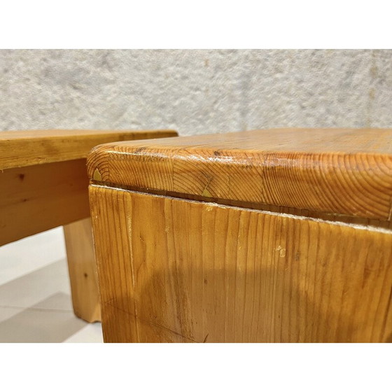 Image 1 of Set of 4 vintage stools in solid pine, selected by Charlotte Perriand for "les Arcs", 1960