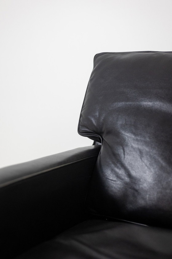 Image 1 of Pair Of Black Leather And Chrome Metal Armchairs. Circa 1970.