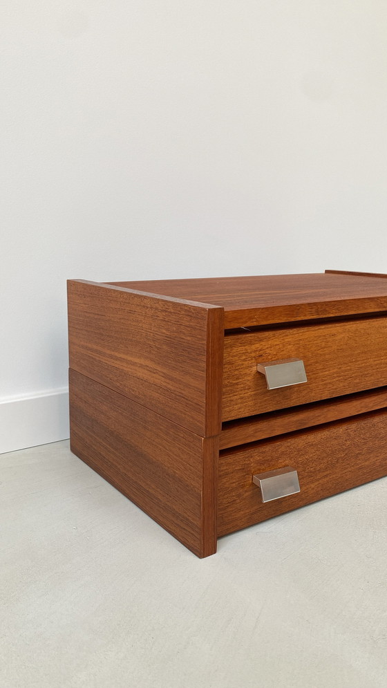 Image 1 of Set Teak Wooden Nightstand With Stainless Steel Handles