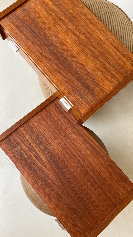 Image 1 of Set Teak Wooden Nightstand With Stainless Steel Handles