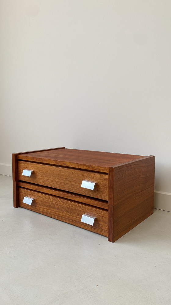 Image 1 of Set Teak Wooden Nightstand With Stainless Steel Handles