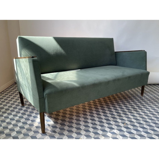 Image 1 of Divano vintage a 3 posti in legno e tessuto, Danimarca 1960