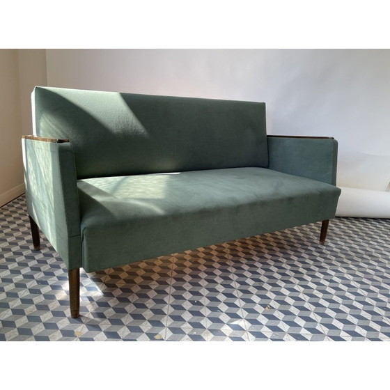 Image 1 of Divano vintage a 3 posti in legno e tessuto, Danimarca 1960