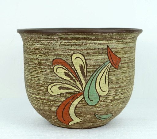 big mid century flowerpot dümler & breiden carved dekor with motiv