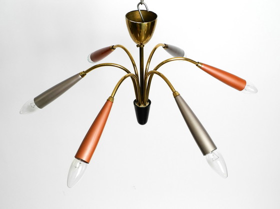 Image 1 of Beautiful 6 arm Mid Century Modern brass Sputnik chandelier