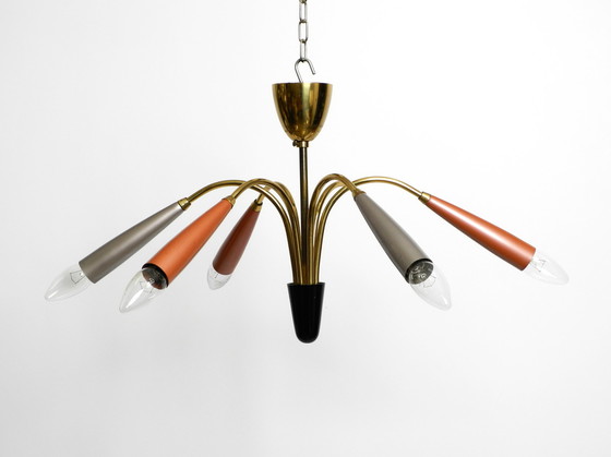 Image 1 of Beautiful 6 arm Mid Century Modern brass Sputnik chandelier