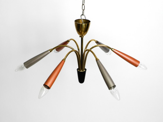 Image 1 of Beautiful 6 arm Mid Century Modern brass Sputnik chandelier