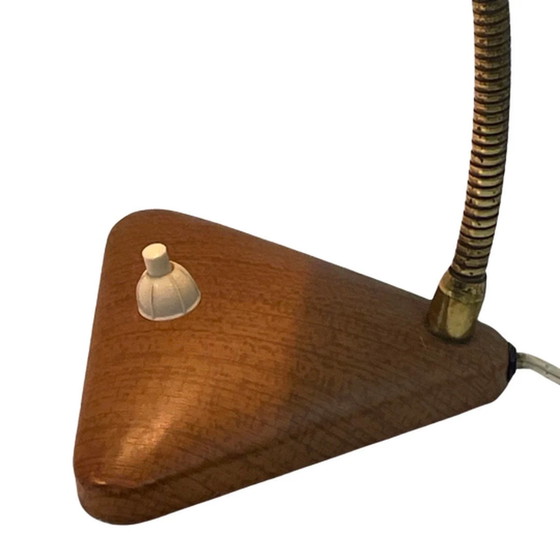 Image 1 of Red Desk lamp - Faux wooden base ans accent - Brass gooseneck