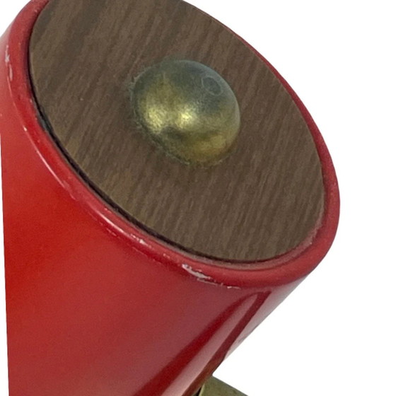 Image 1 of Red Desk lamp - Faux wooden base ans accent - Brass gooseneck