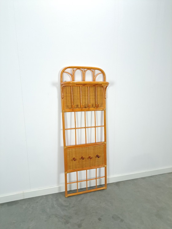 Image 1 of Rattan vintage wall coat rack with children's coat rack