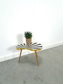 Side table formica black white kidney shaped vintage