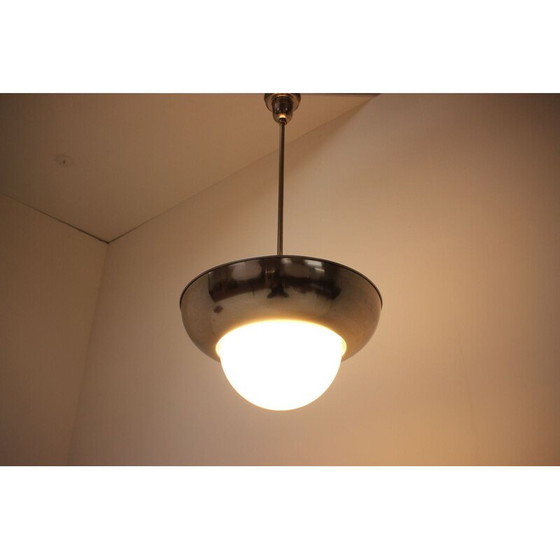 Image 1 of Vintage art deco metal and glass pendant lamp, Czechoslovakia 1930