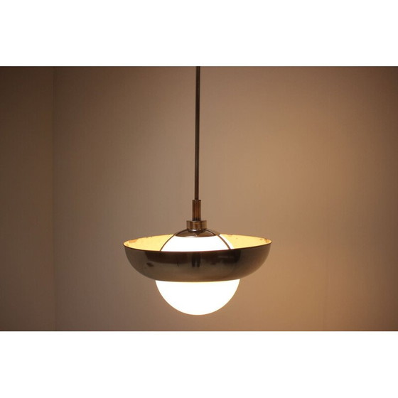 Image 1 of Vintage art deco metal and glass pendant lamp, Czechoslovakia 1930