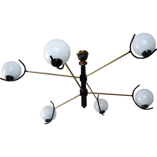 Vintage brass and glass chandelier, 1960s