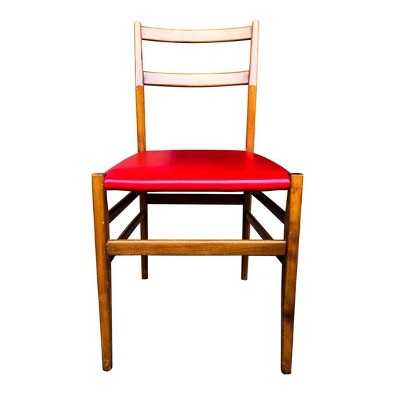 Image 1 of Set of 6 vintage chairs in ash and red faux leather "leggera" by Gio Ponti for Cassina, 1950