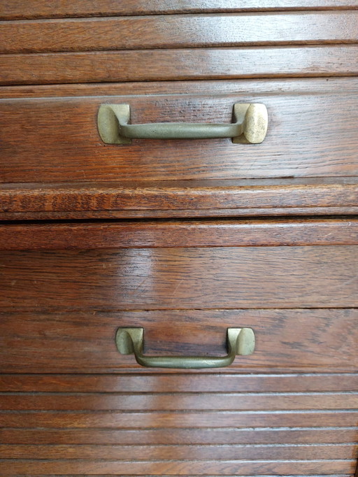 Oak Archive Shutter Cabinet With Sliding Top