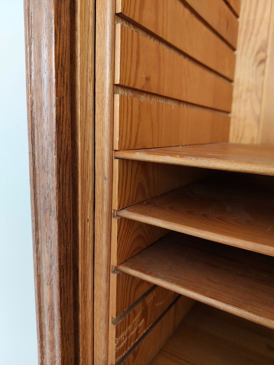 Image 1 of Oak Archive Shutter Cabinet With Sliding Top