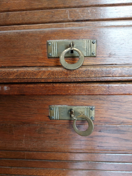 Image 1 of Oak Archive Shutter Cabinet With Sliding Top