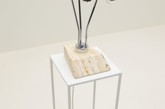 Image 1 of Travertine And Chrome Table Lamp, 1970S Italy. 