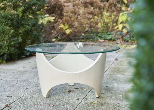 Space Age Curved White Wooden Coffee Table, 1970S